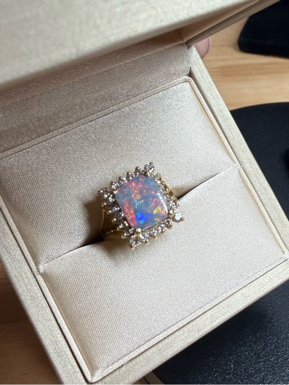 Lightning Ridge Black Opal and 14k Gold Opal Halo Ring - Iridescent - Picture 4 of 15